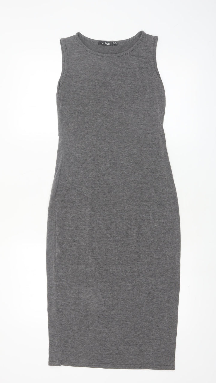 Boohoo Women’s Grey Midi Bodycon Sleeveless Dress Size 10