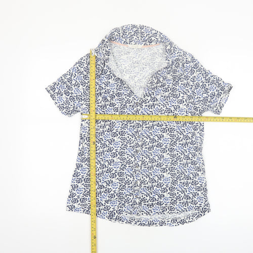 White Stuff Women Blue Floral Cotton Short Sleeve Button-Up Shirt Size 10