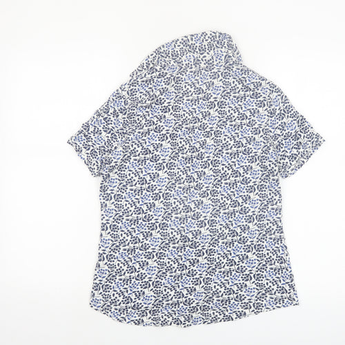 White Stuff Women Blue Floral Cotton Short Sleeve Button-Up Shirt Size 10