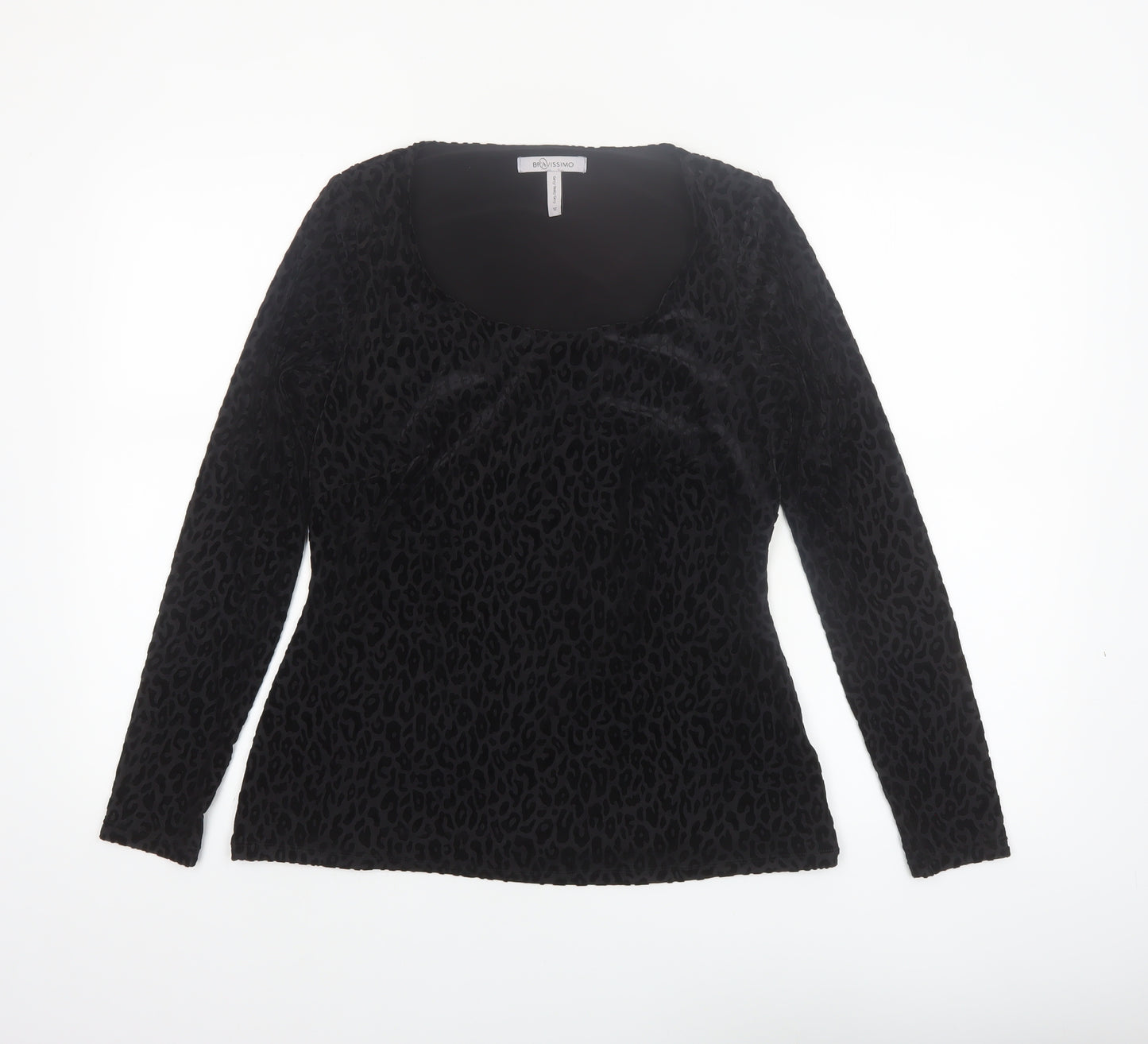 Bravissimo Women’s Black Animal Velvet Long Sleeve Tunic Top Size 12