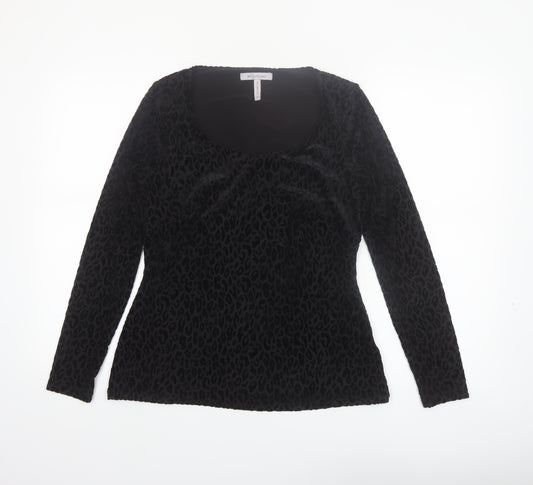 Bravissimo Women’s Black Animal Velvet Long Sleeve Tunic Top Size 12
