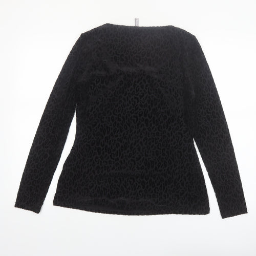 Bravissimo Women’s Black Animal Velvet Long Sleeve Tunic Top Size 12