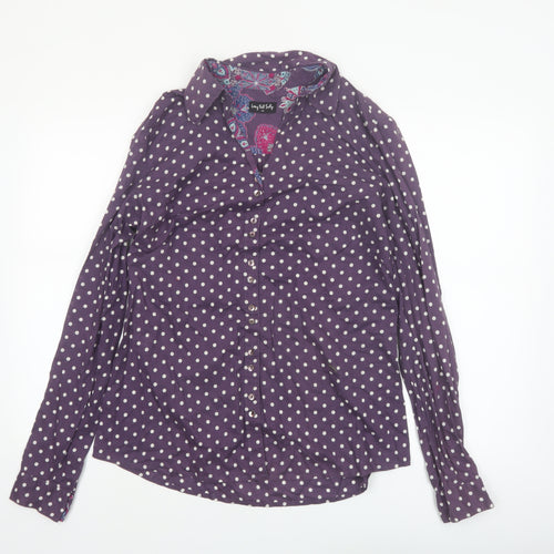 Long Tall Sally Women's Purple Polka Dot Cotton Button-Up Shirt Size 14 Tall