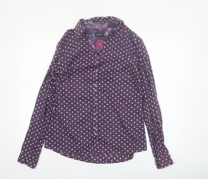 Long Tall Sally Women's Purple Polka Dot Cotton Button-Up Shirt Size 14 Tall