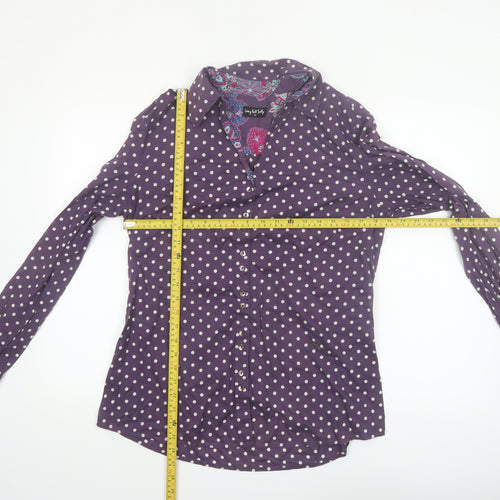 Long Tall Sally Women's Purple Polka Dot Cotton Button-Up Shirt Size 14 Tall