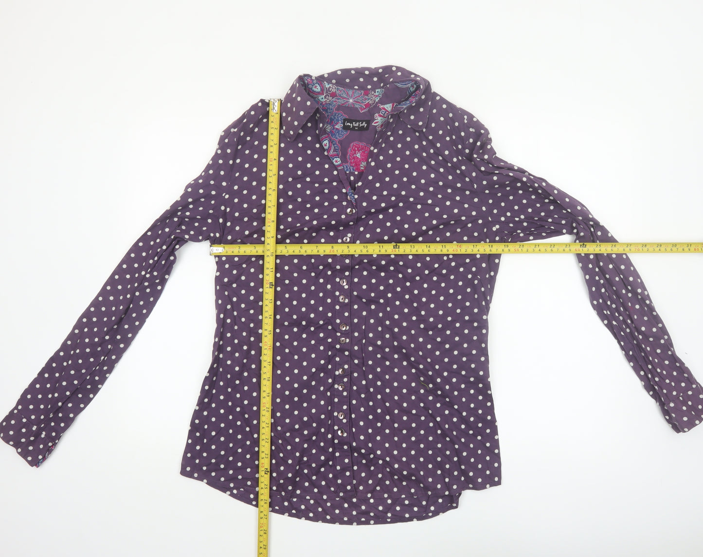 Long Tall Sally Women's Purple Polka Dot Cotton Button-Up Shirt Size 14 Tall