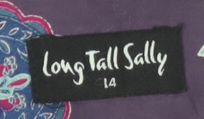 Long Tall Sally Women's Purple Polka Dot Cotton Button-Up Shirt Size 14 Tall