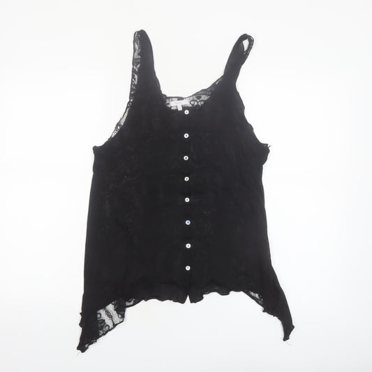 Mystree Women's Black Lace Button Camisole Blouse M