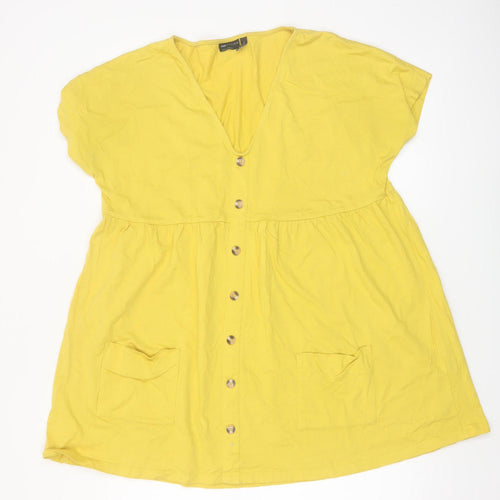 ASOS DESIGN Women Yellow A-Line Short Dress UK 6 Cotton Casual