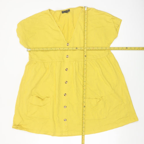 ASOS DESIGN Women Yellow A-Line Short Dress UK 6 Cotton Casual