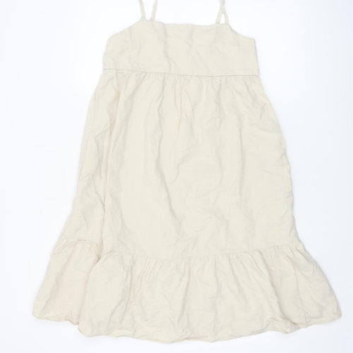 UNIQLO Girls Beige A-Line Linen Blend Sleeveless Summer Dress 13 Years