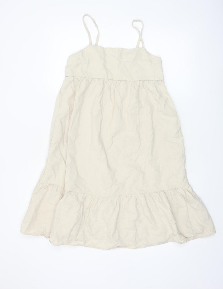 UNIQLO Girls Beige A-Line Linen Blend Sleeveless Summer Dress 13 Years