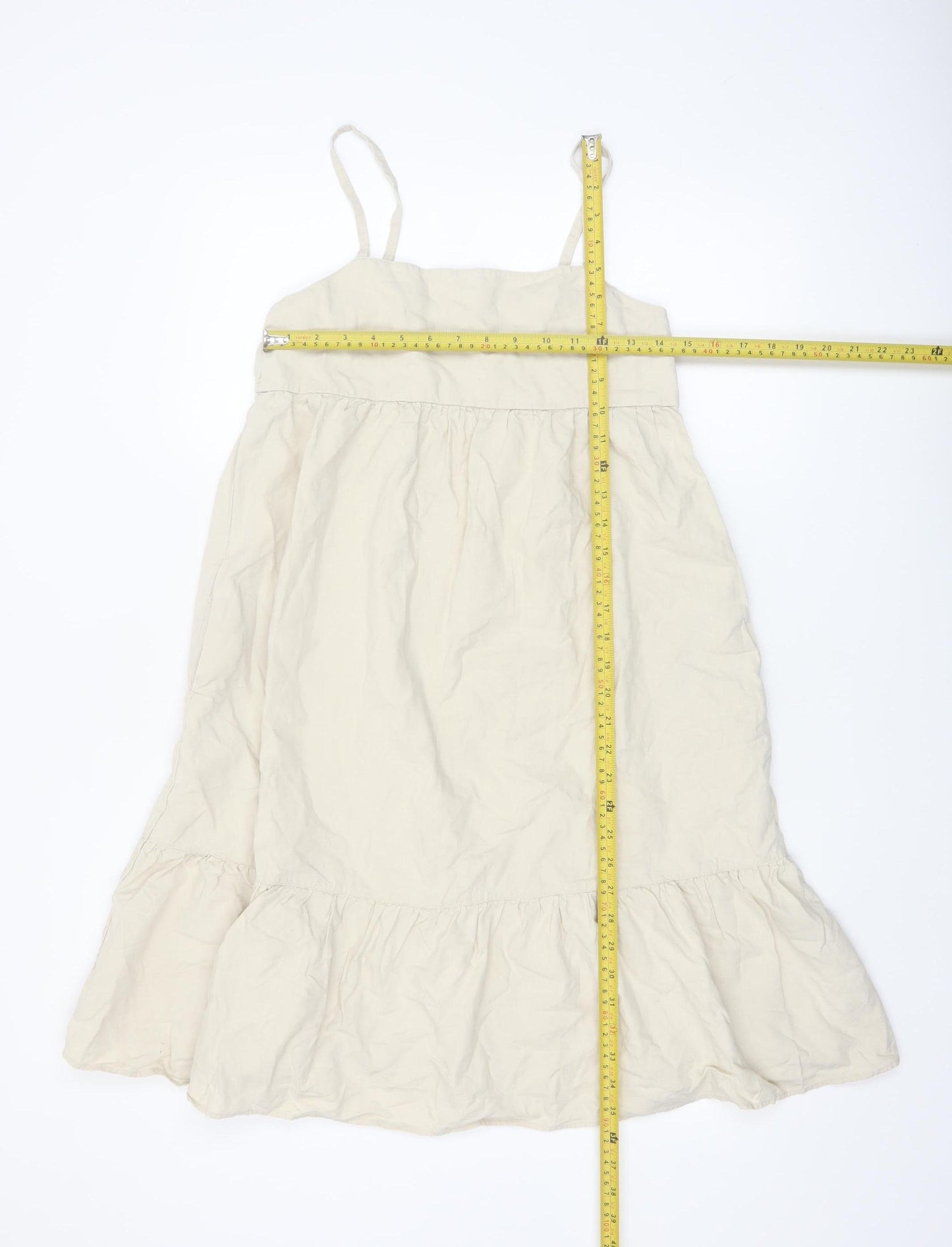 UNIQLO Girls Beige A-Line Linen Blend Sleeveless Summer Dress 13 Years