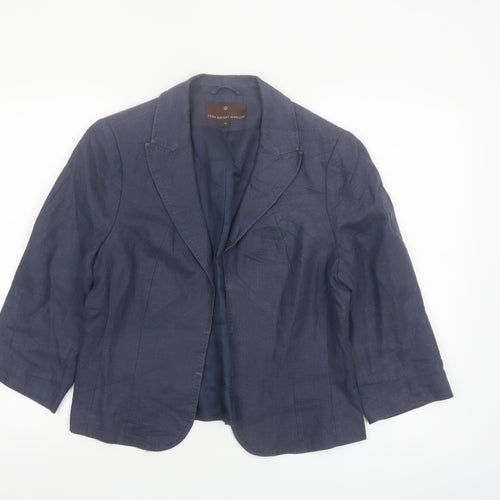 Fenn Wright Manson Women Blue Linen Blend Single-Breasted Blazer Size 14