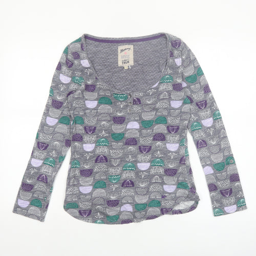 Mantaray Womens Grey Geometric Cotton Long Sleeve T-Shirt Size 8