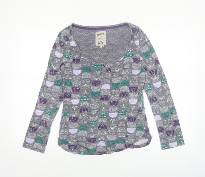 Mantaray Womens Grey Geometric Cotton Long Sleeve T-Shirt Size 8
