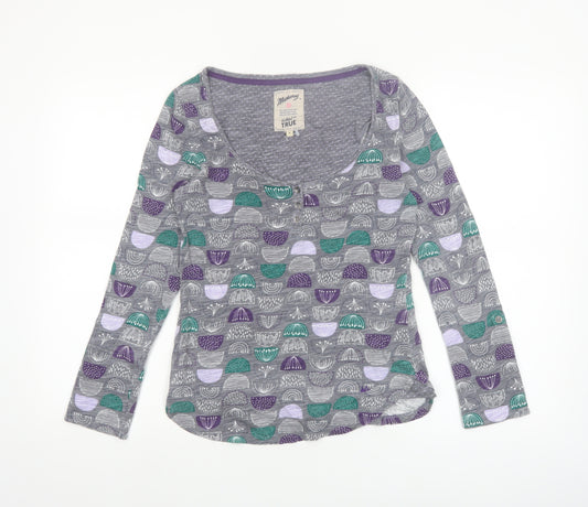 Mantaray Womens Grey Geometric Cotton Long Sleeve T-Shirt Size 8