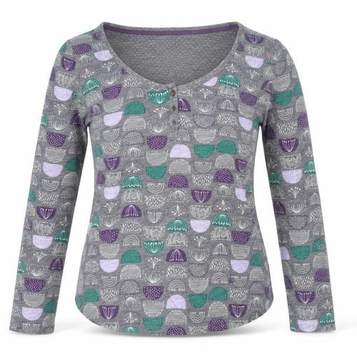 Mantaray Womens Grey Geometric Cotton Long Sleeve T-Shirt Size 8