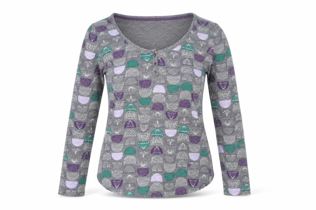 Mantaray Womens Grey Geometric Cotton Long Sleeve T-Shirt Size 8