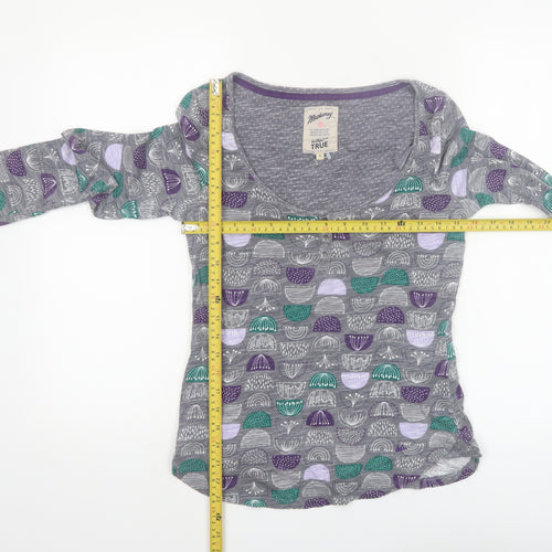 Mantaray Womens Grey Geometric Cotton Long Sleeve T-Shirt Size 8