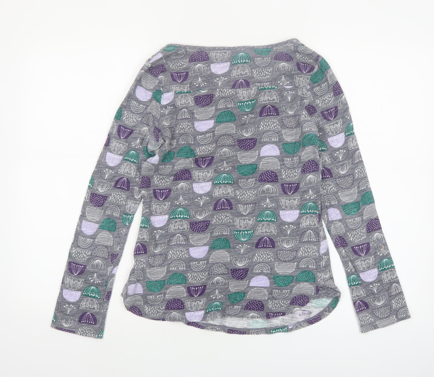 Mantaray Womens Grey Geometric Cotton Long Sleeve T-Shirt Size 8