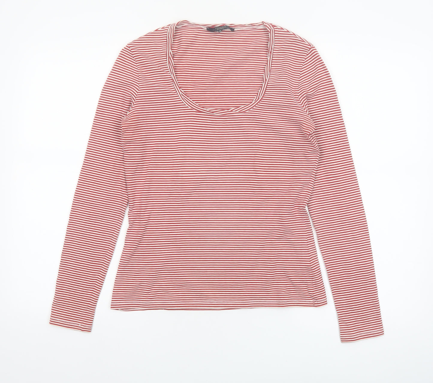 MaxMara Weekend Women's Red Striped Long Sleeve Scoop Neck Top M