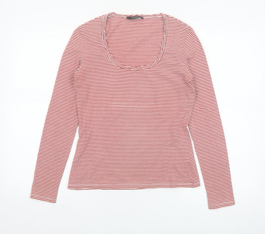 MaxMara Weekend Women's Red Striped Long Sleeve Scoop Neck Top M