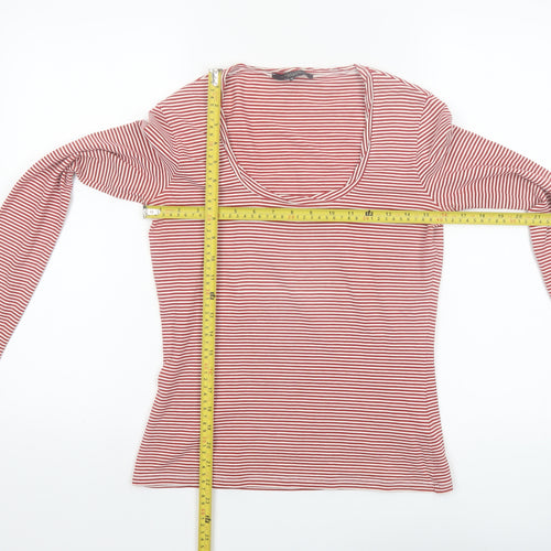 MaxMara Weekend Women's Red Striped Long Sleeve Scoop Neck Top M