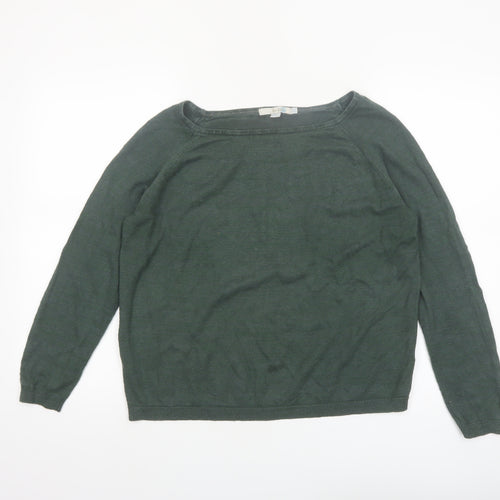 Boden Women's Green Linen Cotton Blend Boat Neck Jumper Size 14