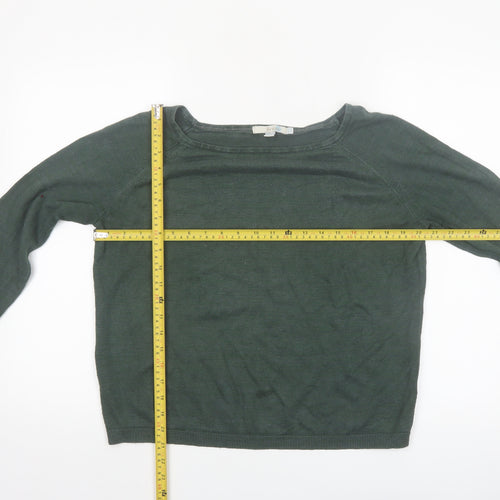 Boden Women's Green Linen Cotton Blend Boat Neck Jumper Size 14