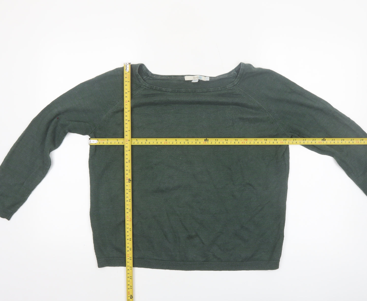 Boden Women's Green Linen Cotton Blend Boat Neck Jumper Size 14
