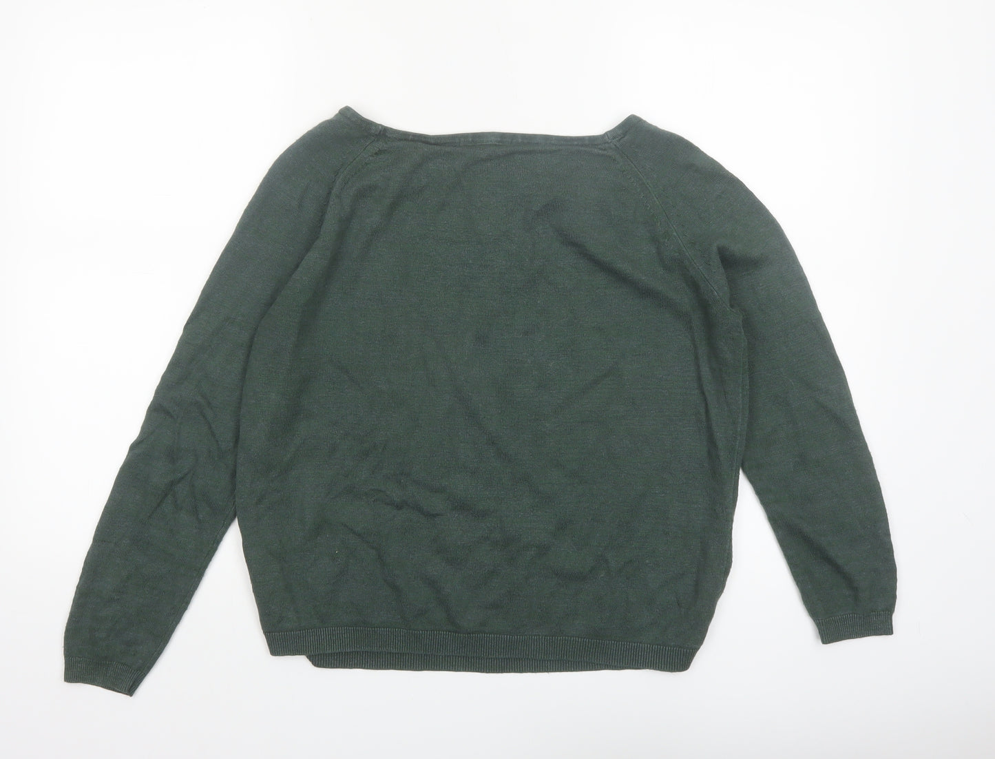 Boden Women's Green Linen Cotton Blend Boat Neck Jumper Size 14