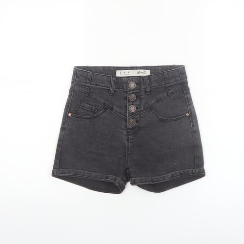 Denim Co. Women's Black Size 8 High Rise Button Denim Hot Pants
