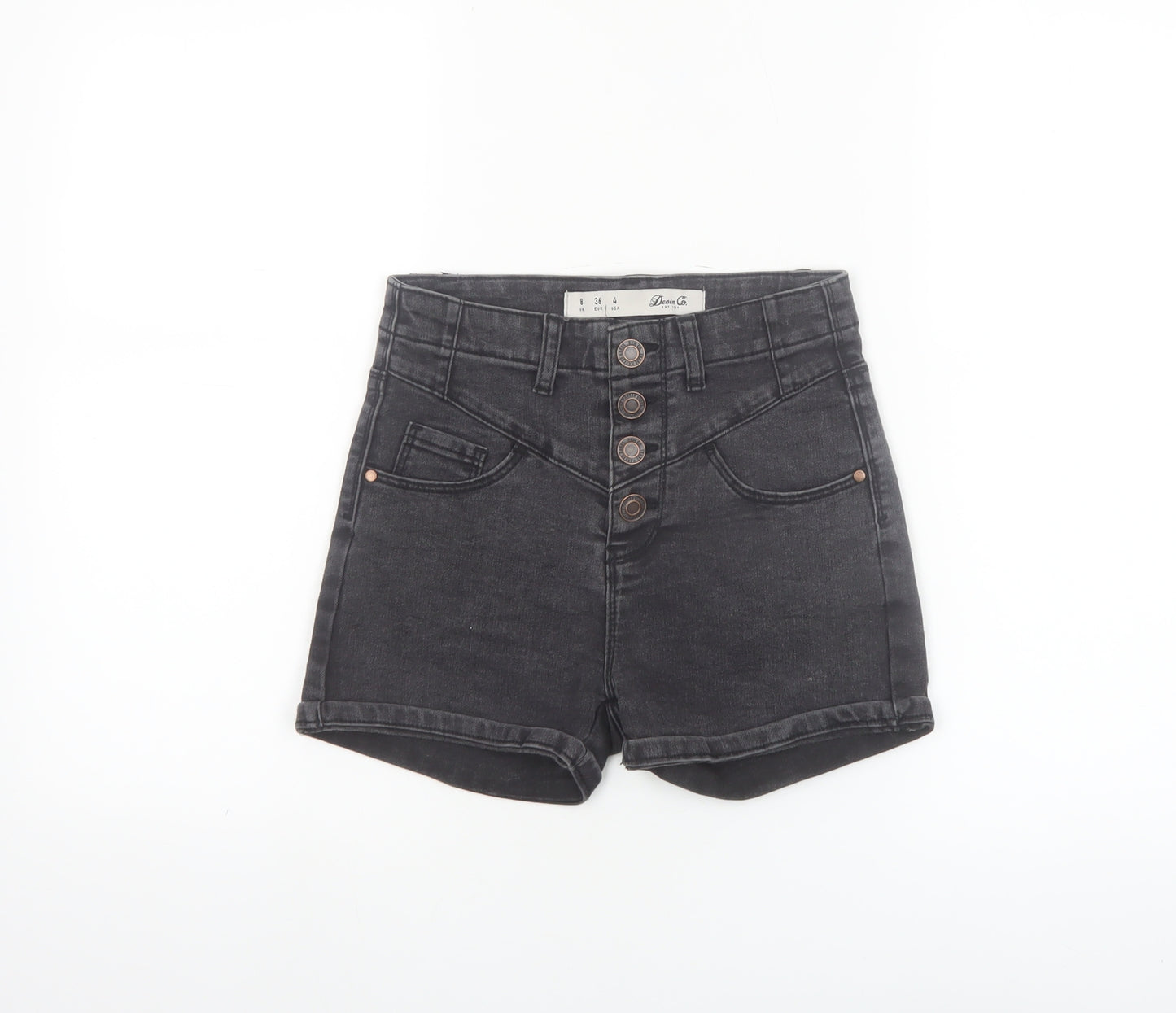 Denim Co. Women's Black Size 8 High Rise Button Denim Hot Pants