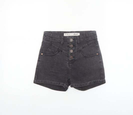 Denim Co. Women's Black Size 8 High Rise Button Denim Hot Pants