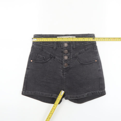 Denim Co. Women's Black Size 8 High Rise Button Denim Hot Pants
