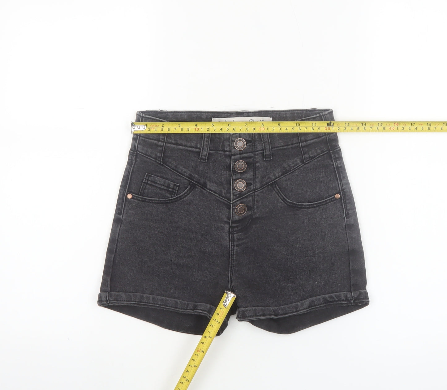 Denim Co. Women's Black Size 8 High Rise Button Denim Hot Pants