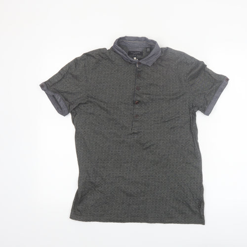 Ted Baker Men's Grey Geometric Cotton Polo Shirt Size M