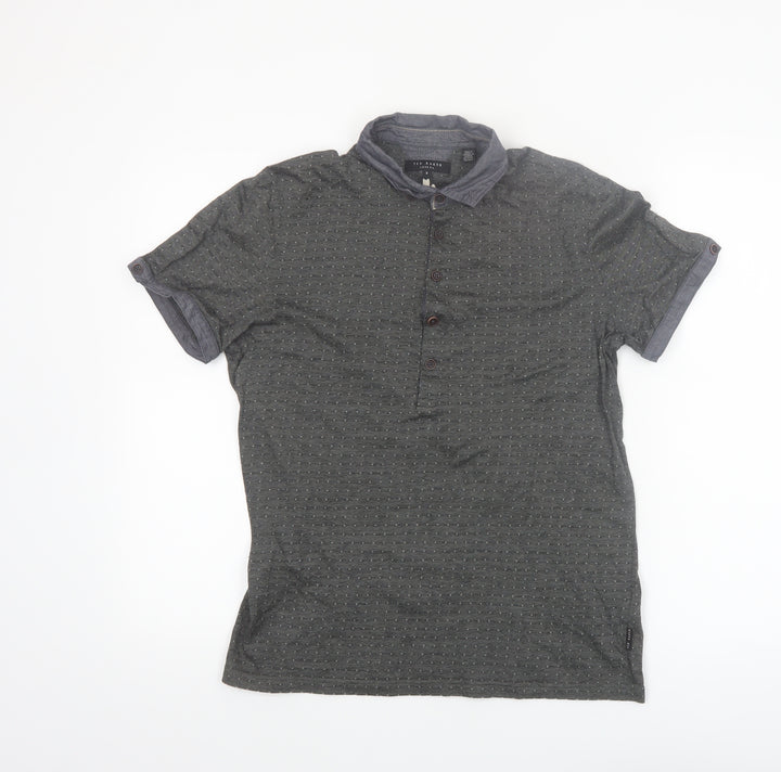 Ted Baker Men's Grey Geometric Cotton Polo Shirt Size M