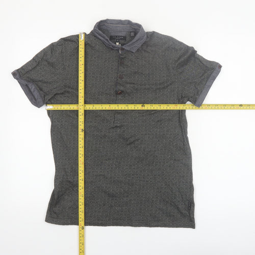 Ted Baker Men's Grey Geometric Cotton Polo Shirt Size M
