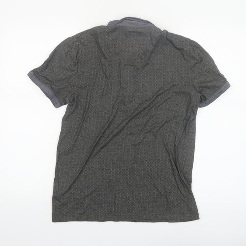 Ted Baker Men's Grey Geometric Cotton Polo Shirt Size M
