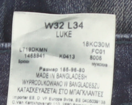 Lee Men’s Blue Luke Slim Fit Jeans W32 L34 Denim Classic