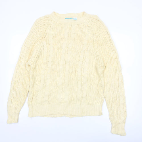 Laura Peterson Women Beige Cable-Knit Pullover Jumper L