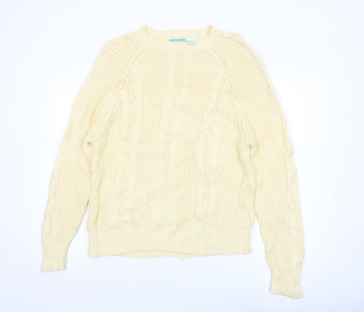 Laura Peterson Women Beige Cable-Knit Pullover Jumper L