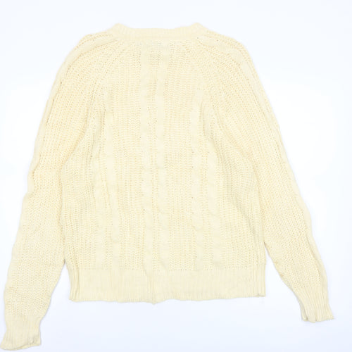 Laura Peterson Women Beige Cable-Knit Pullover Jumper L