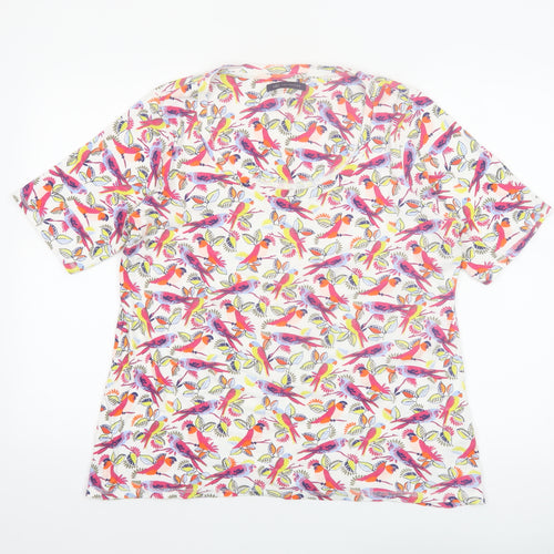 Marks and Spencer Women’s Multicoloured Bird Print Cotton V-Neck T-Shirt UK 20