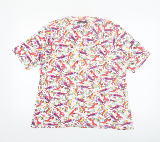 Marks and Spencer Women’s Multicoloured Bird Print Cotton V-Neck T-Shirt UK 20