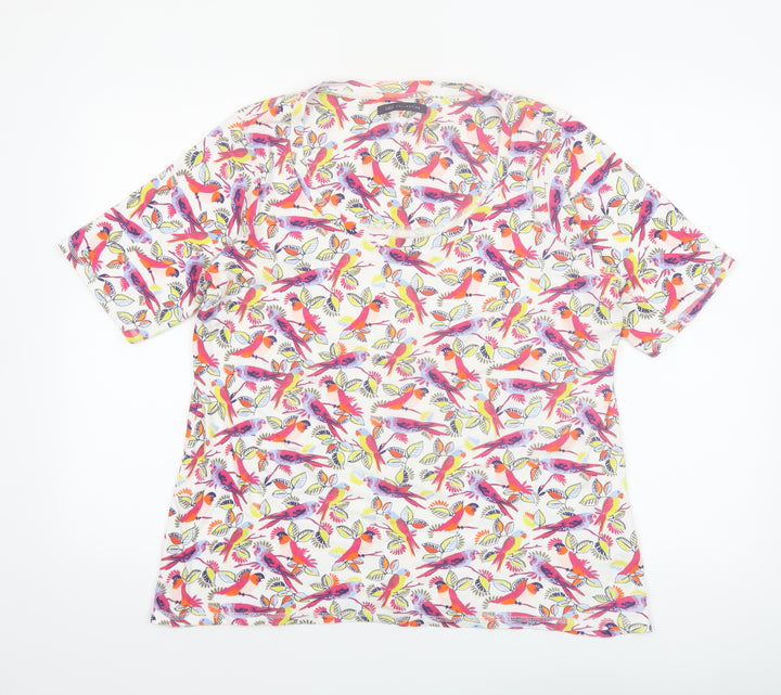 Marks and Spencer Women’s Multicoloured Bird Print Cotton V-Neck T-Shirt UK 20