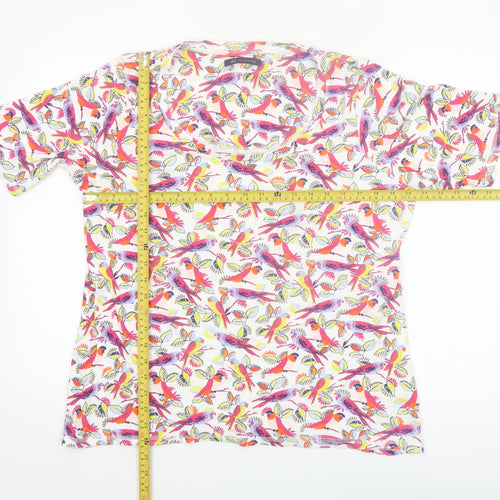 Marks and Spencer Women’s Multicoloured Bird Print Cotton V-Neck T-Shirt UK 20