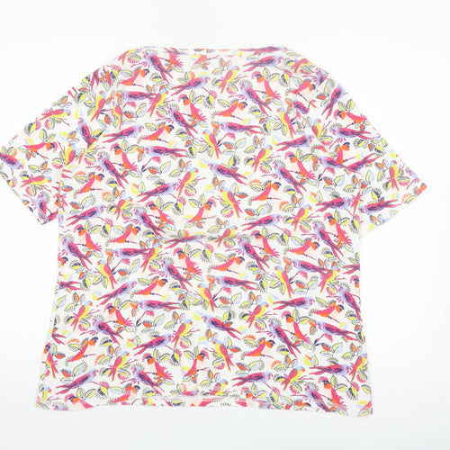 Marks and Spencer Women’s Multicoloured Bird Print Cotton V-Neck T-Shirt UK 20